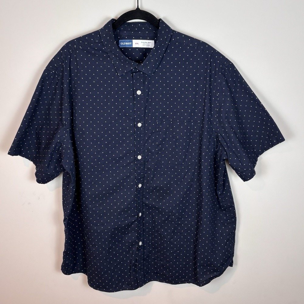 Old Navy Mens Navy Polka Dot Every Day Flex Short Sleeve Button Up shirt Sz XXL
